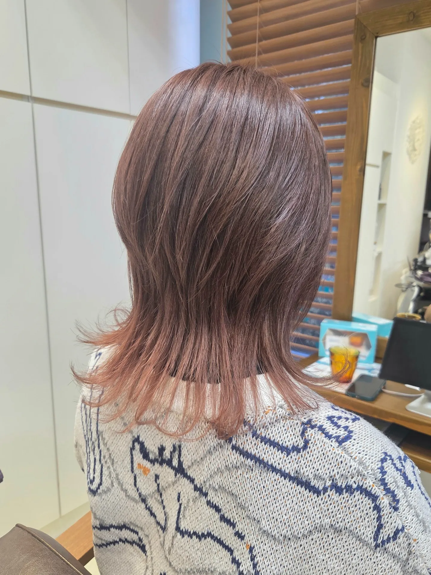 30代/40代/お洒落ウルフレイヤー/ハイライト/ピンクベージュ